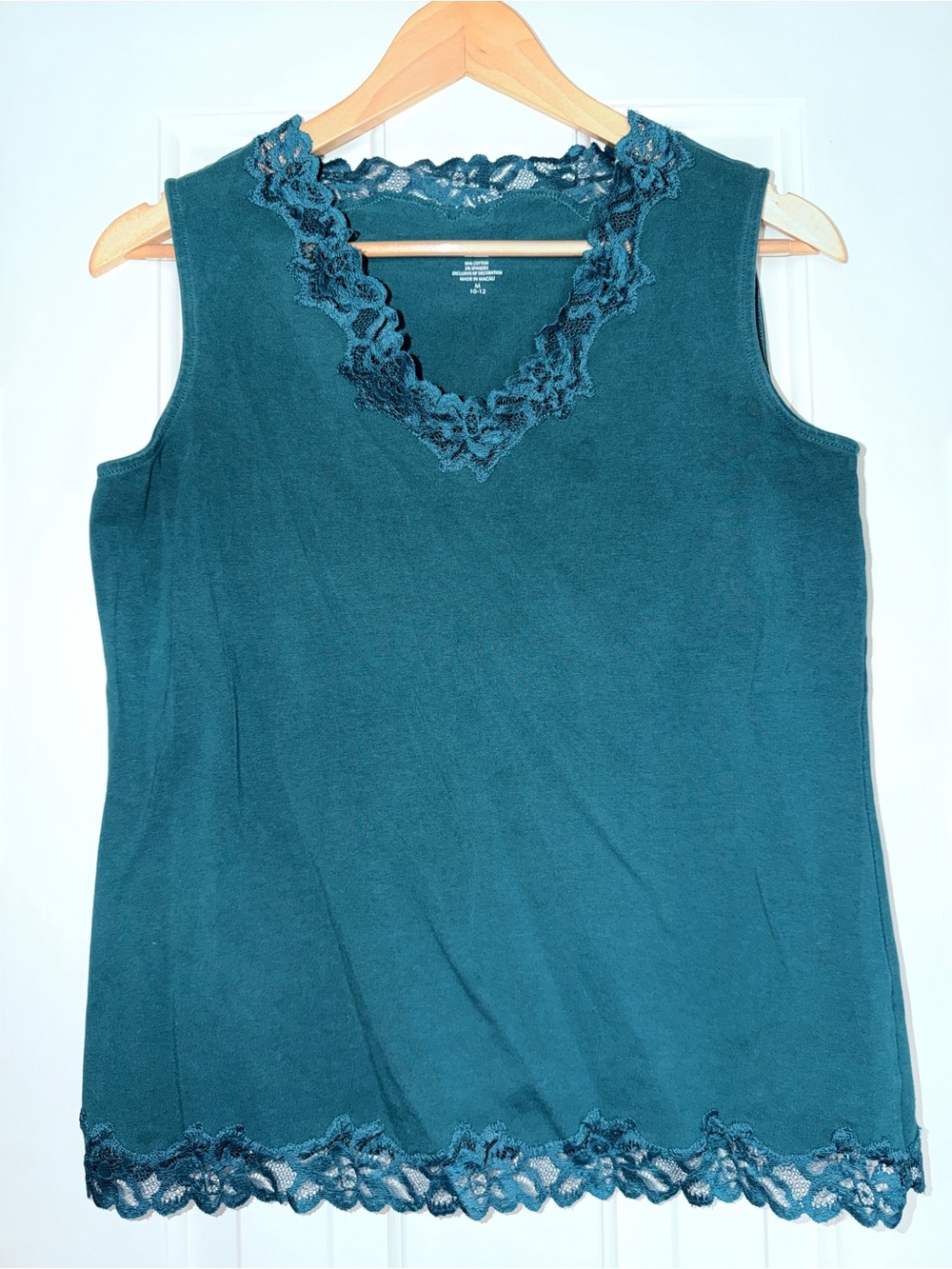 Coldwater Creek Sleeveless Lace-Trim Teal Tank Top. M